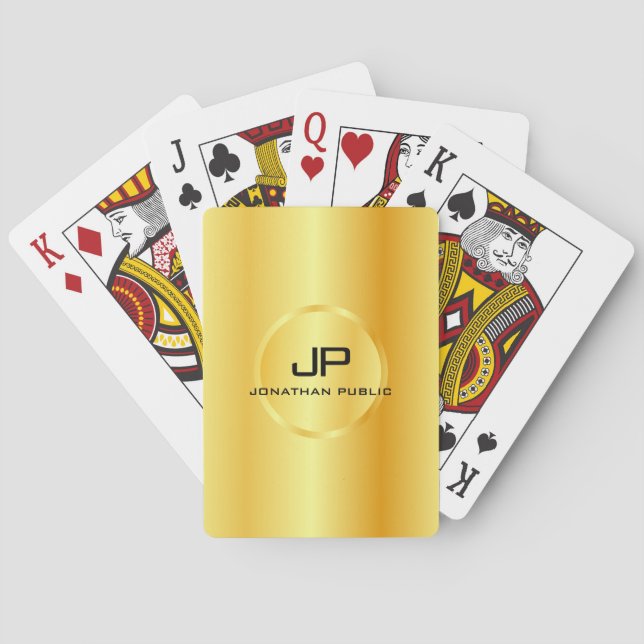 Custom Gold Look Monogram Modern Elegant Template Poker Cards (Back)