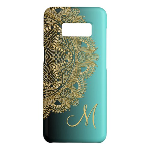 Custom Gold Mandala Art Pattern On Aqua Turquoise Case_Mate Samsung Galaxy S8 Case