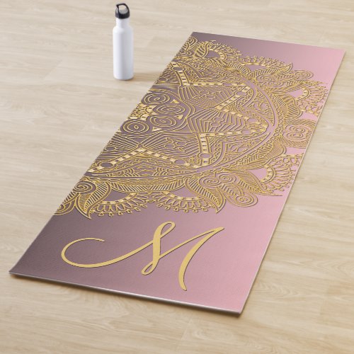 Custom Gold Mandala Art Pattern On Blush Rose Pink Yoga Mat