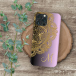 Custom Gold Mandala Art Pattern On Pink Purple iPhone 12 Pro Max Case<br><div class="desc">Contemporary faux shiny gold Mandala rosette pattern. With room to customize or personalize with monogram or initial of your choice. Beautiful, modern and cool cover for the trend-savvy and art-loving hip trendsetter, artsy motif lover who wants to protect their phone from dust and dirt, wear and tear. This design is...</div>