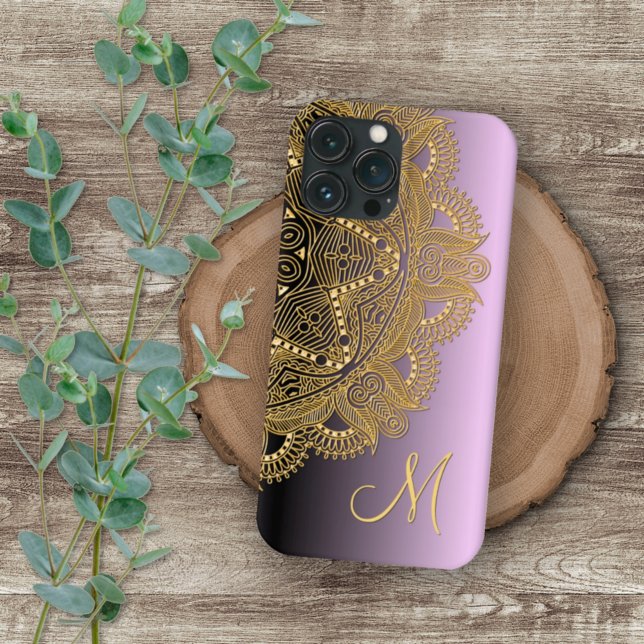 Custom Gold Mandala Art Pattern On Pink Purple iPhone Case (Creator Uploaded)