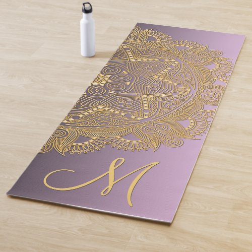 Custom Gold Mandala Art Pattern On Pink Purple Yoga Mat