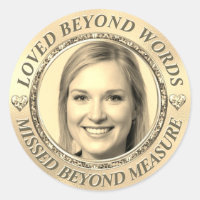 Custom Gold Memorial Photo Classic Round Sticker