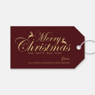 Custom Gold Merry Christmas on Red Gift Tags