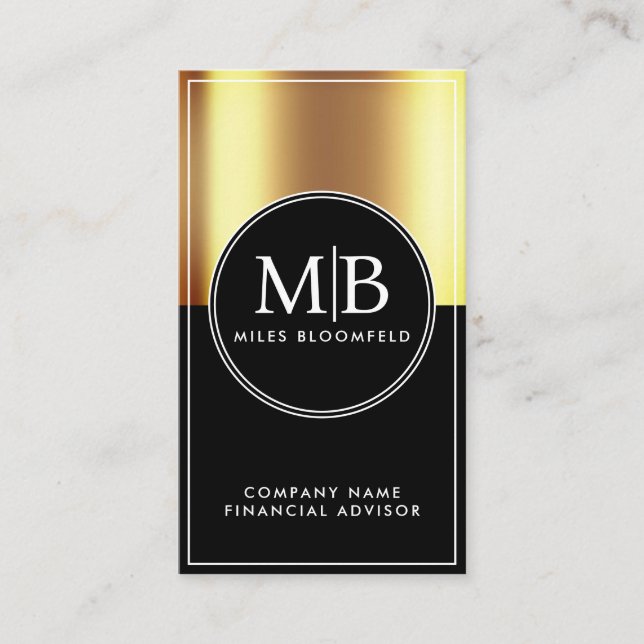 Custom Gold Metallic Financial Advisor Professiona Business Card (Front)