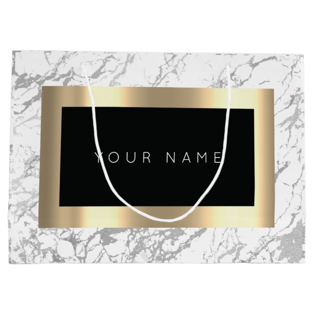 Custom Gold Metallic Minimal Marble Gray Stone Large Gift Bag (Back)