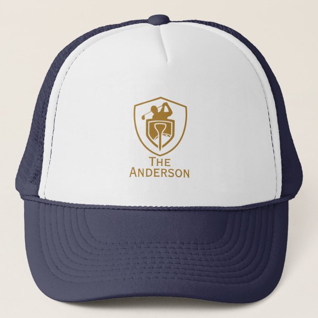 Custom Gold Modern Golf Trucker Hat (Front)