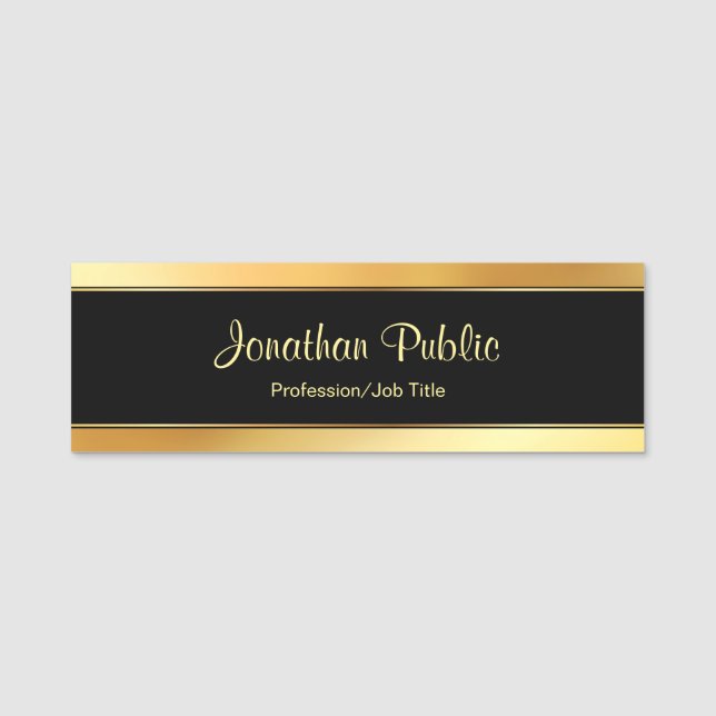 Custom Gold Modern Handwritten Script Template Name Tag (Front)