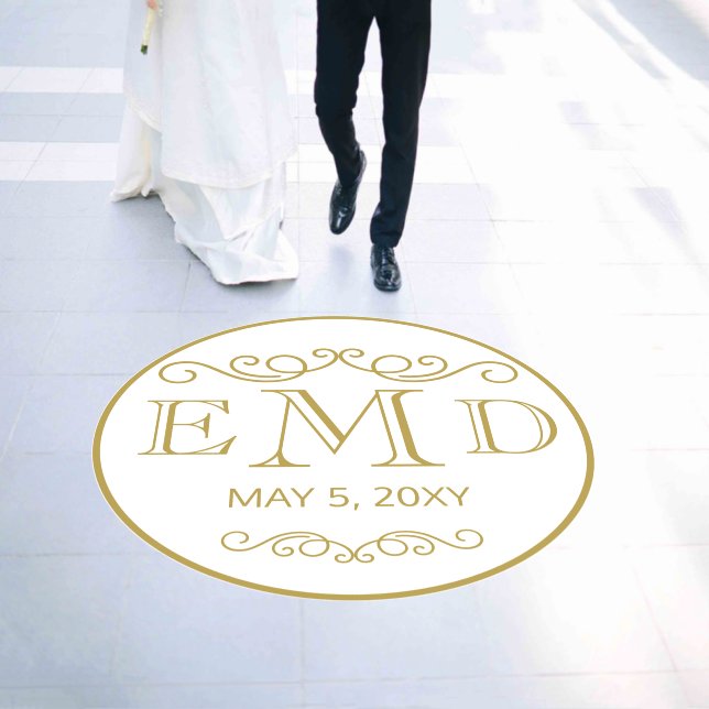 Custom Gold Monogram Elegant Wedding Dance  Floor Decals (Wedding)