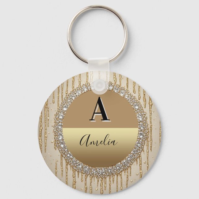 Custom Gold Monogram Gift For Wedding And Events Keychain (Front)