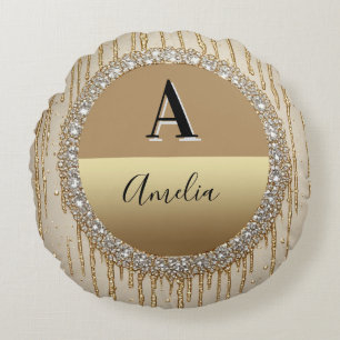 Custom Gold Monogram Gift For Wedding And Events Round Pillow