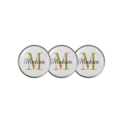 Custom Gold Monogram Initial Black Name Golf Ball Marker