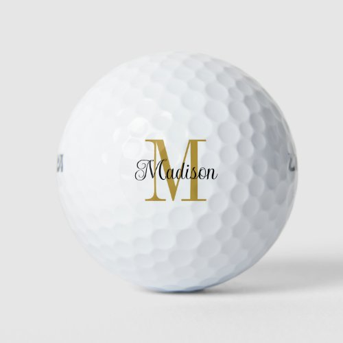 Custom Gold Monogram Initial Black Name Golf Balls