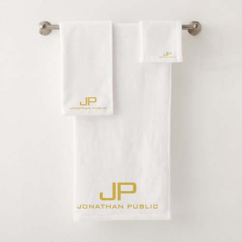 Custom Gold Monogram Initial Name Template White Bath Towel Set