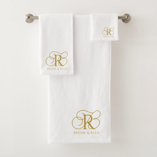 Custom Gold Monogram Initials Couple Names  Bath Towel Set (Insitu)
