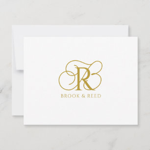 Custom Gold Monogram Initials Couple Names Note Card