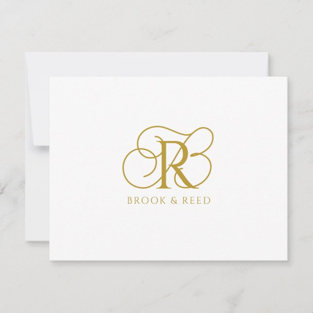 Custom Gold Monogram Initials Couple Names Note Card (Front)