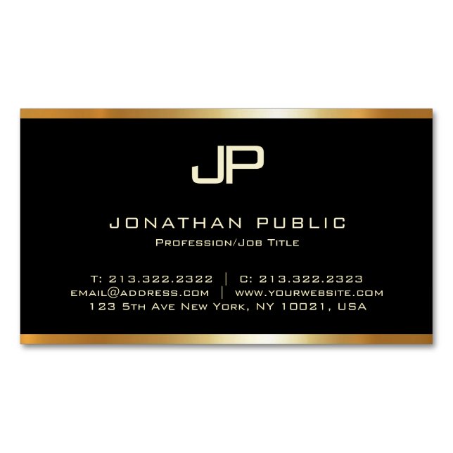 Custom Gold Monogram Modern Template Luxurious Business Card Magnet (Front)