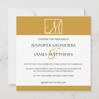 Custom Gold Monogram Wedding Invitation
