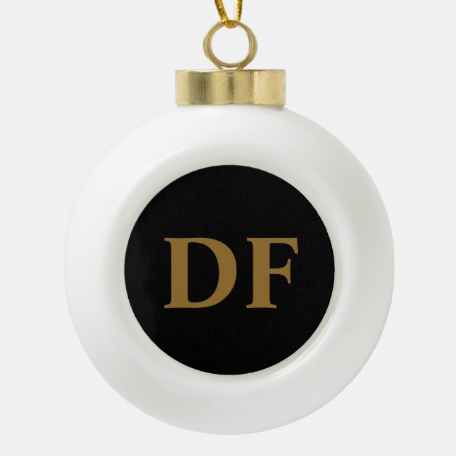 Custom Gold Monogrammed Ceramic Ball Christmas Ornament (Front)