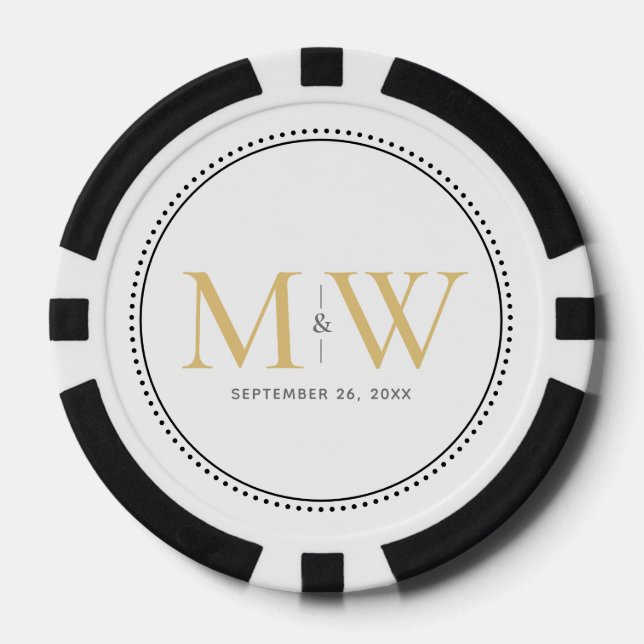 Custom Gold Monogrammed Wedding Date Poker Chips (Front)