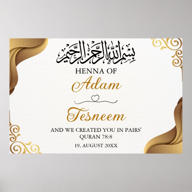 Custom Gold Muslim Islamic Henna Party Poster (Front)