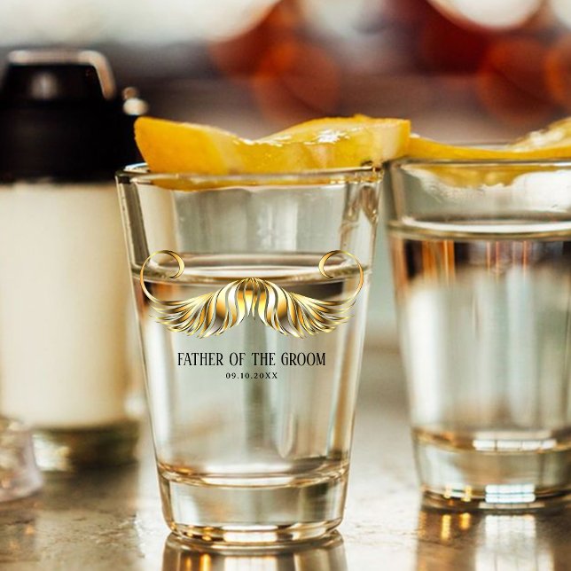 Custom Gold Mustache Shot Glass for Groom’s Father (Creator Uploaded)