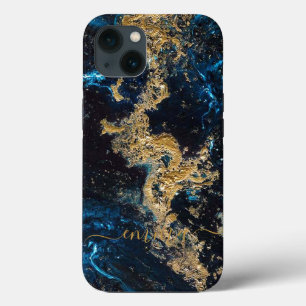 Custom Gold Navy Blue Marble Cell Phone 11 12 13 iPhone 13 Case