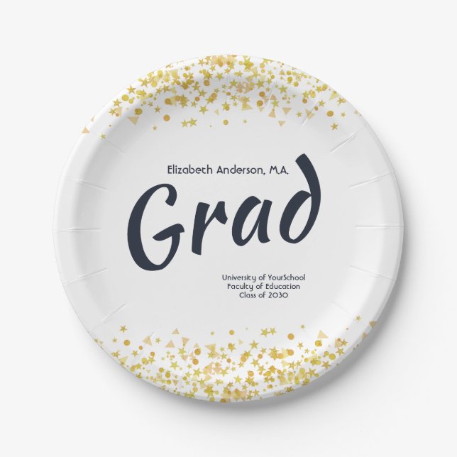 Custom Gold / Navy Graduation Party Paper Plates (Front)