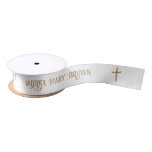 Custom Gold Palm Cross Baptismal Satin Ribbon