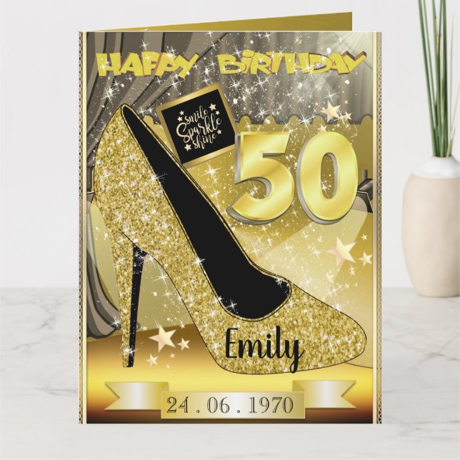 Custom Gold Personalized 50th Birthday Card (Front)