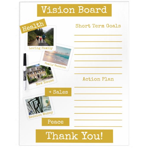 Custom Gold Photo Vision Board Goals Action Plan