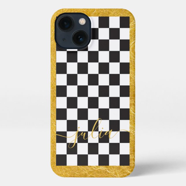 Custom Gold Porlien Courtly Check Black Cell 11 12 iPhone Case (Back)
