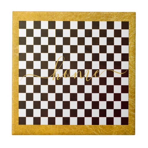 Custom Gold Porlien CourtlyCheck Home Decor Black Ceramic Tile