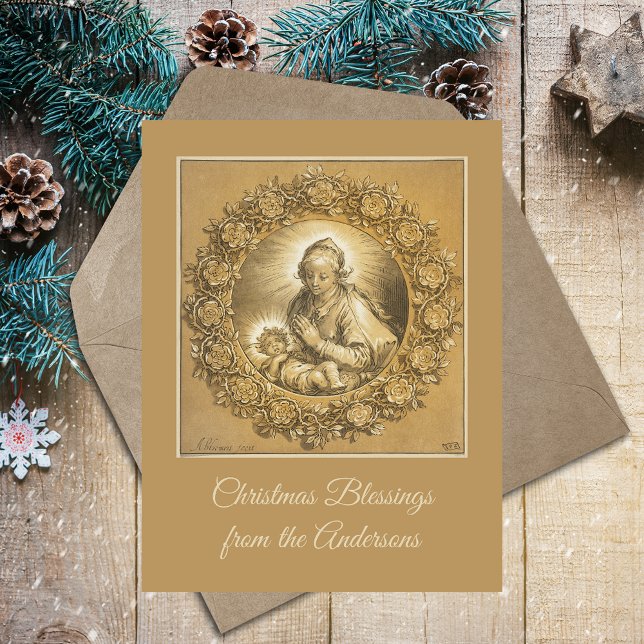 Custom Gold Religious Christian Christmas Nativity Holiday Postcard (Custom Gold Religious Christian Catholic Christmas Nativity Scene Custom Holiday Postcard)