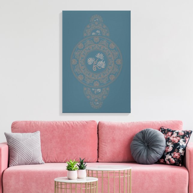 Custom Gold Rococo Lotus Ornamental Mandala Wall Canvas Print (Insitu(LivingRoom))