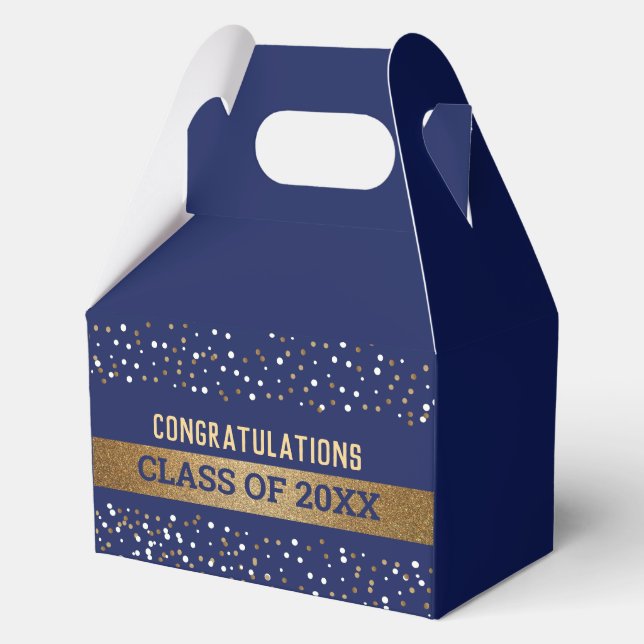 Custom Gold Royal blue Graduate Class Year Favor Boxes (Front)