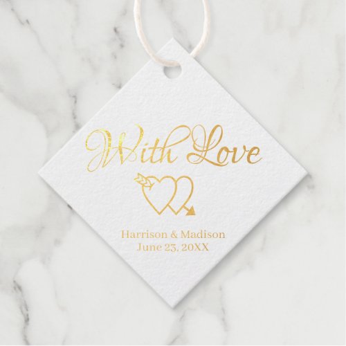 Custom gold script hearts Wedding gift  Foil Favor Tags