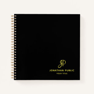 Custom Gold Script Monogram Initial Template Notebook