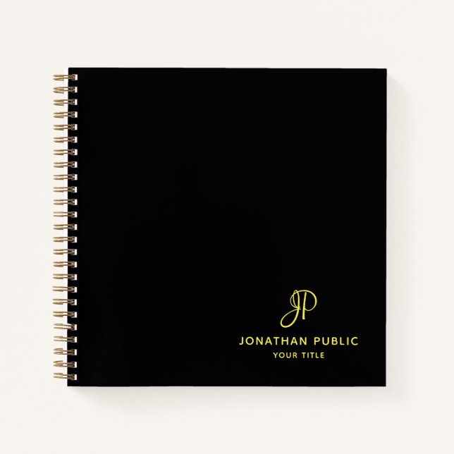 Custom Gold Script Monogram Initial Template Notebook (Front)