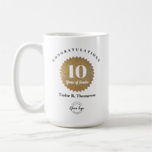 Custom Gold seal 10 years of Service Employe Award Coffee Mug