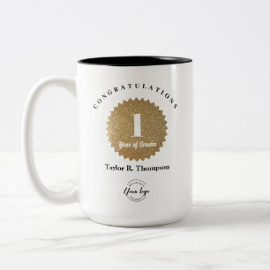 Custom Gold seal 1-Year Employee Service Award Two-Tone Coffee Mug