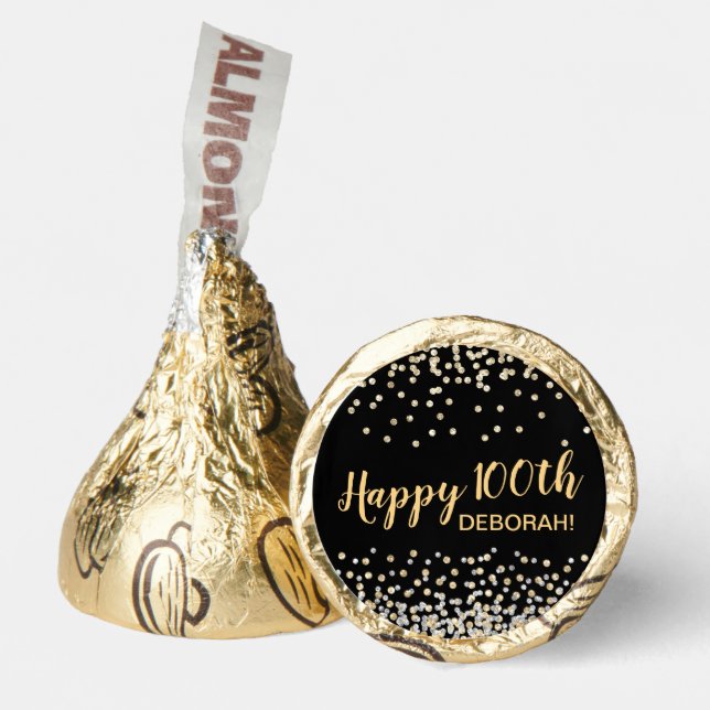 Custom Gold Silver Confetti 100th Birthday Party Hershey®'s Kisses® (Front)