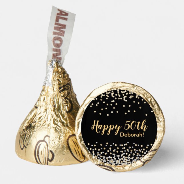Custom Gold Silver Confetti 50th Birthday Party Hershey®'s Kisses® (Front)