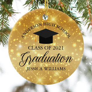 Custom Gold Sparkle Graduation Monogram Glam Ceramic Ornament