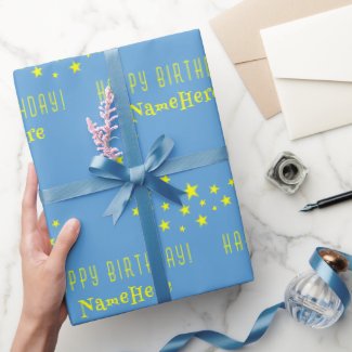 Custom Gold Stars and Moon Happy Birthday Blue