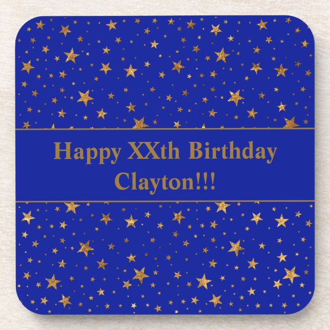 Custom Gold Stars With Message Birthday Party Beverage Coaster (Front)