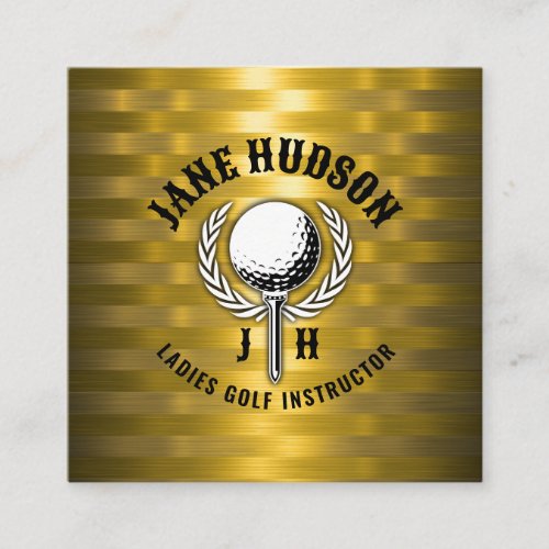 Custom Gold Stripes Golf Monogram Design Square Business Card