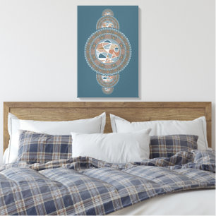 Custom Gold Teal Abstract Ornamental Mandala Wall Canvas Print