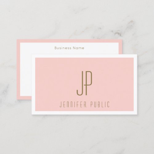 Custom Gold Text Blush Pink Modern Monogram Business Card